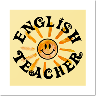 Groovy English Teacher Happy Face Sunshine Gift Posters and Art